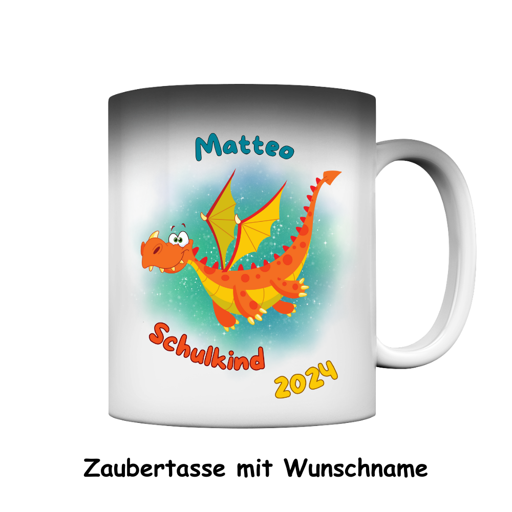 Personalisierte Zaubertasse Schulanfang Drache Wunschname Einschulung Jungs