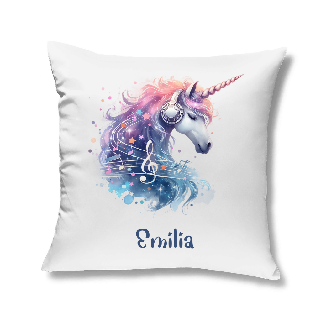 Kopfkissen Einhorn personalisiert mit Wunschname 40x40 cm mit Füllung weiss