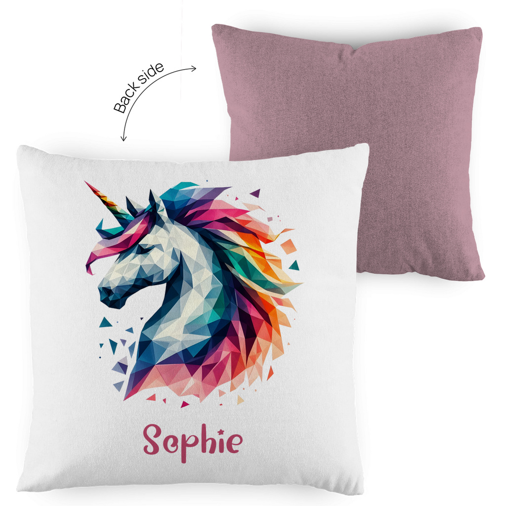 Kopfkissen Einhorn personalisiert mit Wunschname 40x40 cm mit Füllung zweifarbig