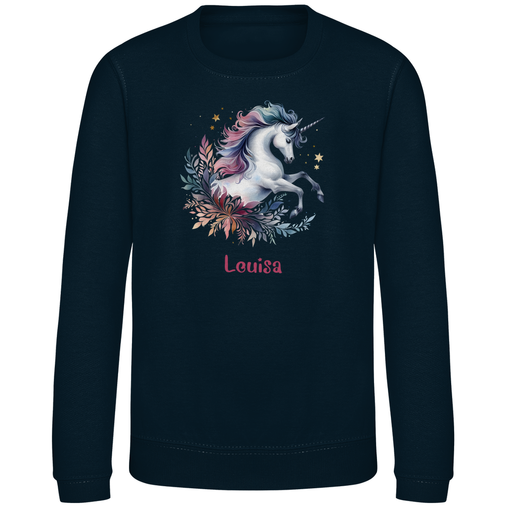 Kinder Sweatshirt Einhorn personalisiert mit Wunschname Geschenk Geburtstag