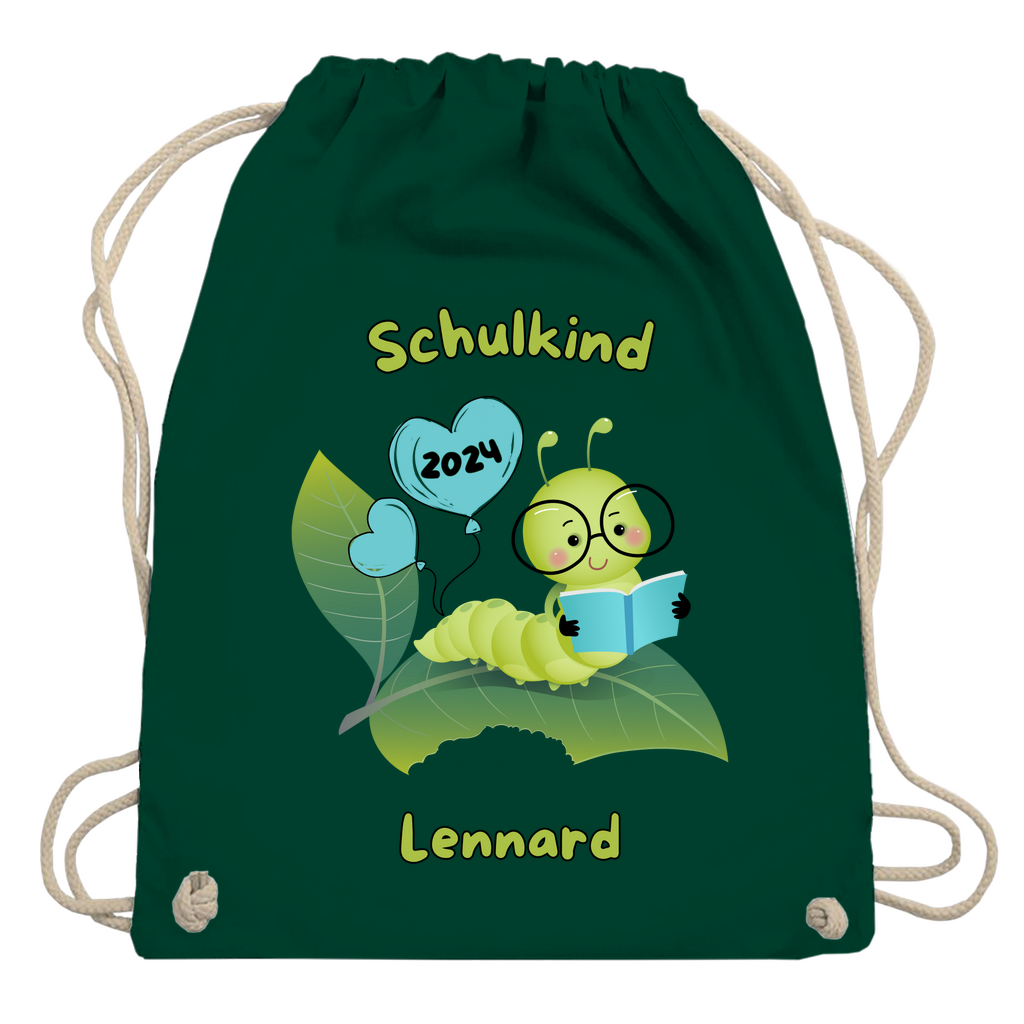 Sportbeutel Schule personalisiert Bücherwurm Mädchen Junge Turnbeutel 37x46 cm