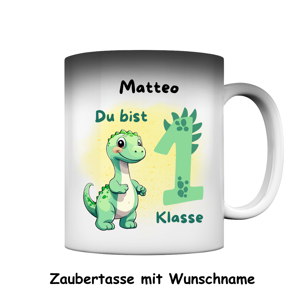 Personalisierte Zaubertasse Schulanfang Dinosaurier Wunschname Einschulung Jungs