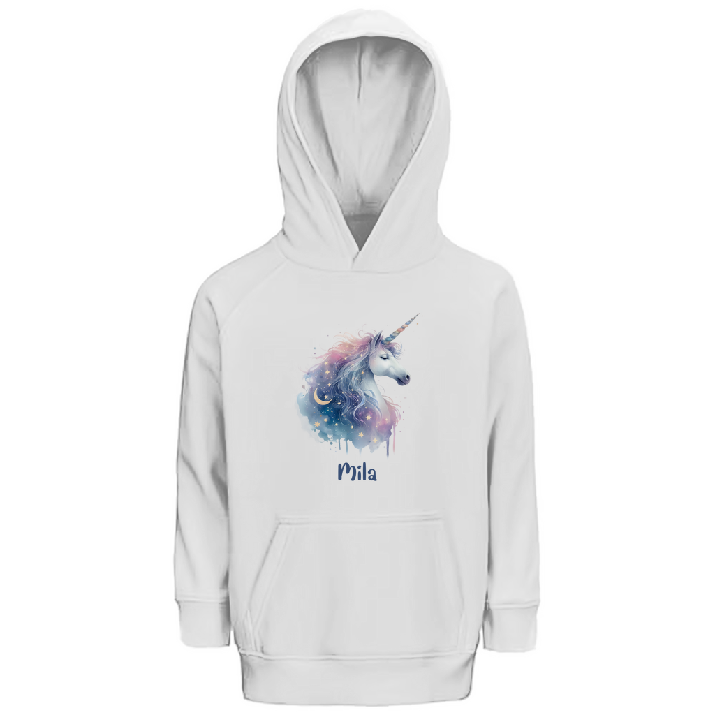 Kinder Premium Bio Hoodie Einhorn personalisiert mit Wunschname Geschenk