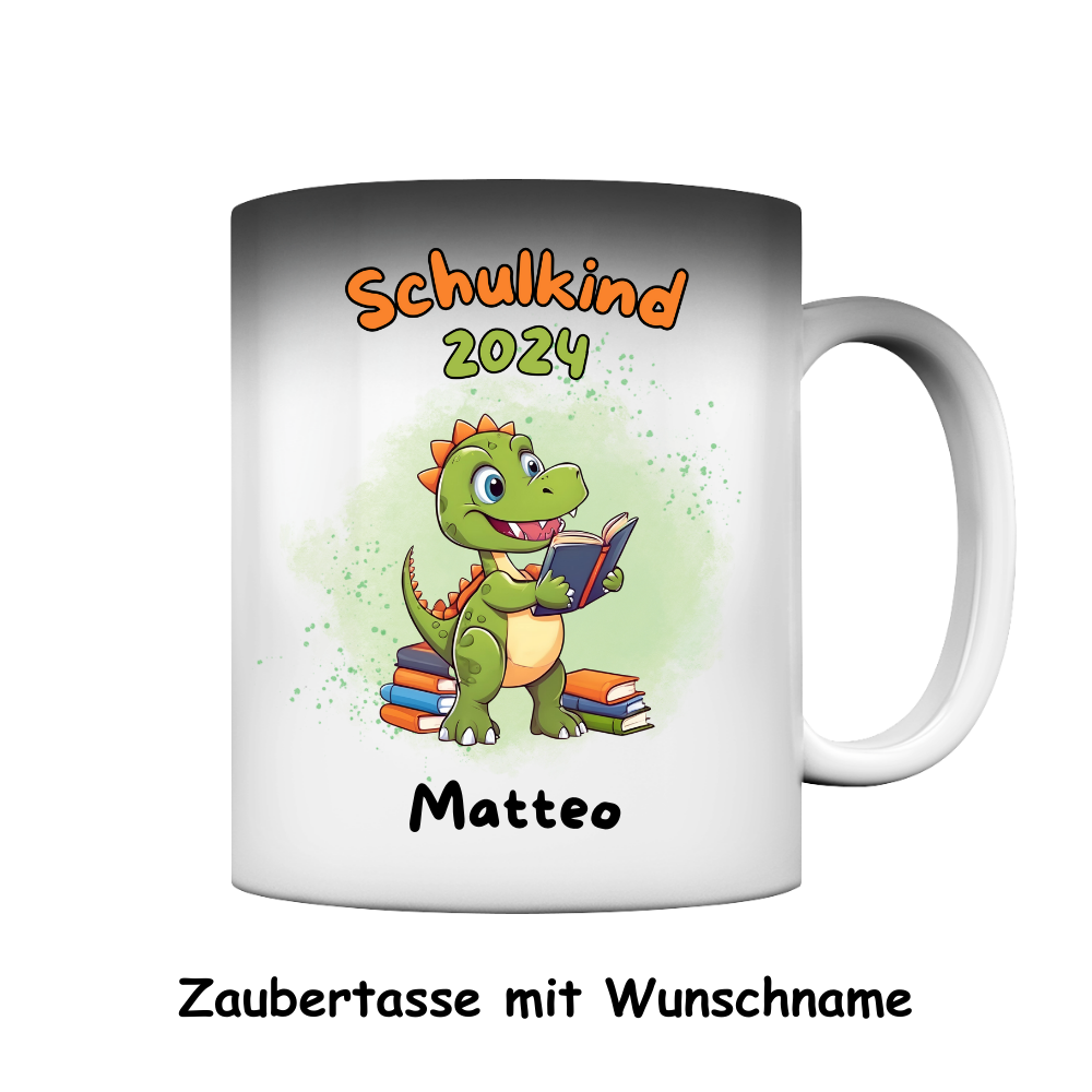 Personalisierte Zaubertasse Schulanfang Dinosaurier Wunschname Einschulung Jungs