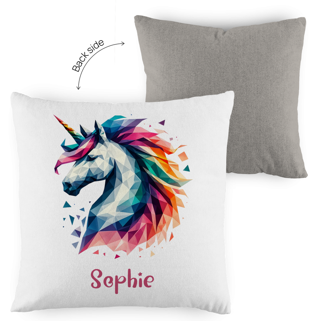 Kopfkissen Einhorn personalisiert mit Wunschname 40x40 cm mit Füllung zweifarbig