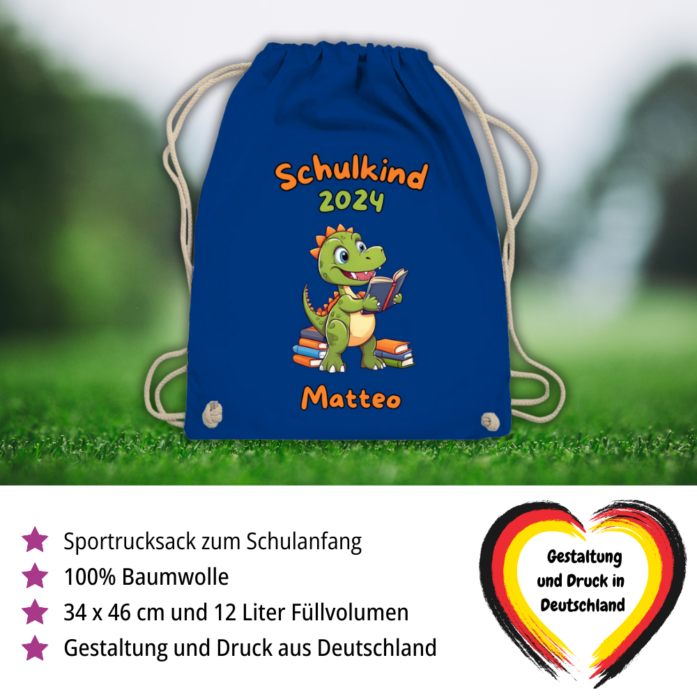 Sportbeutel Schule personalisiert Dinosaurier Junge Turnbeutel 37x46 cm