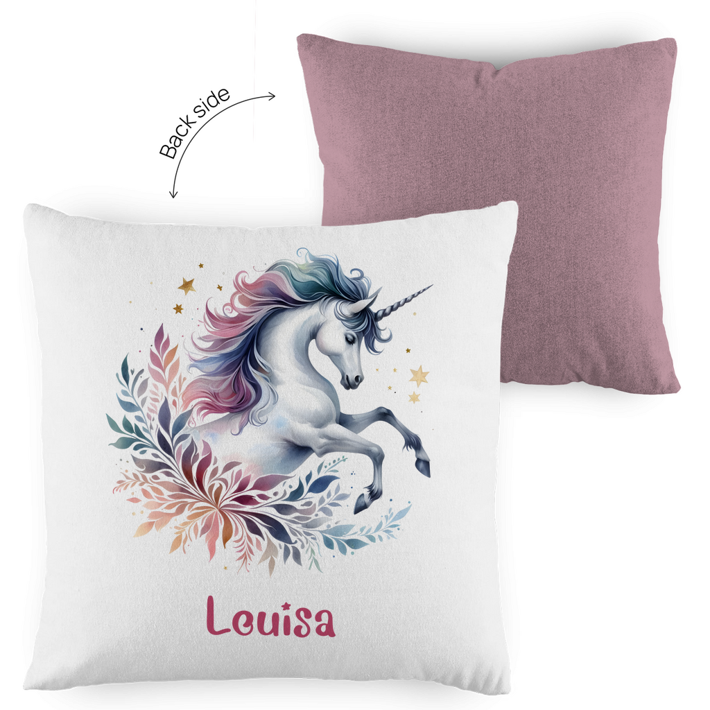 Kopfkissen Einhorn personalisiert mit Wunschname 40x40 cm mit Füllung zweifarbig