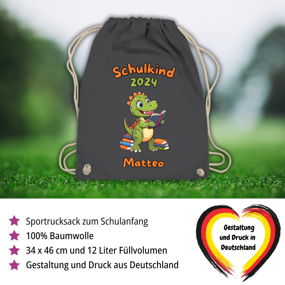 Sportbeutel Schule personalisiert Dinosaurier Junge Turnbeutel 37x46 cm