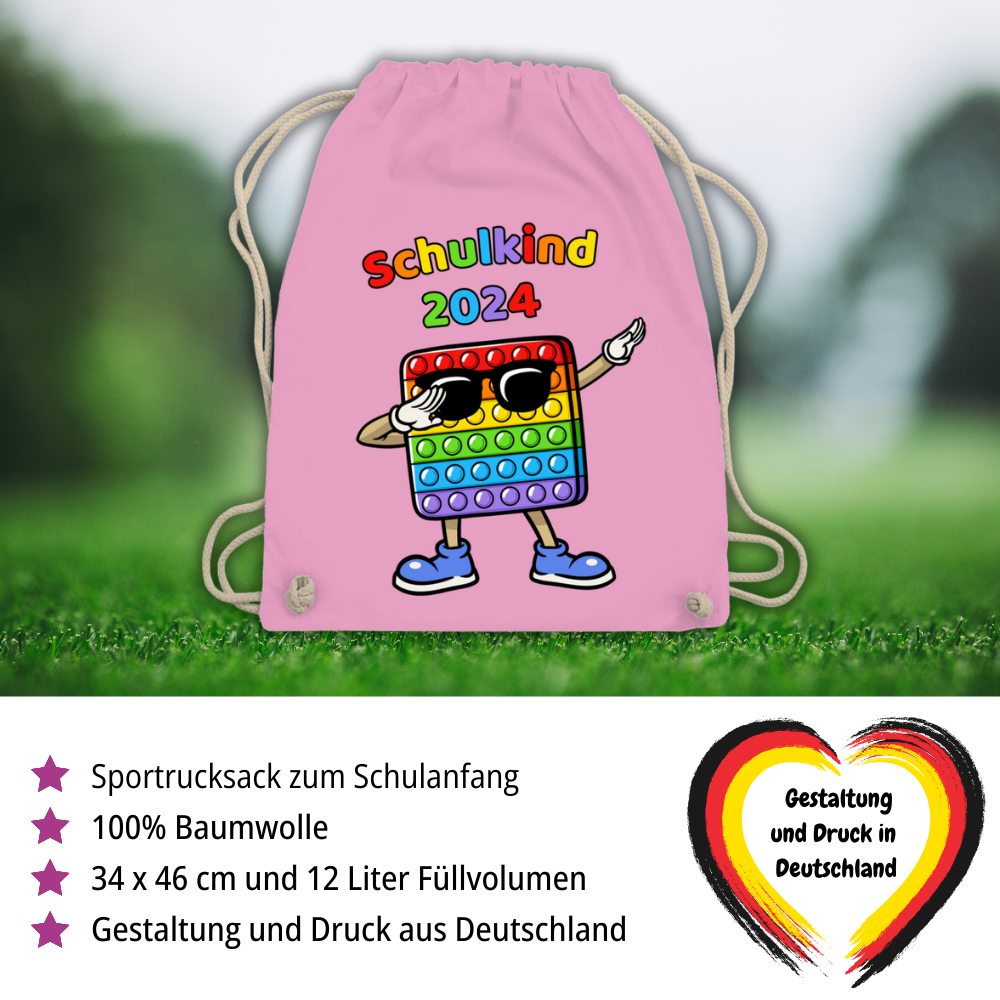 Sportbeutel Schule Pop-It Schulkind 2024 Mädchen Junge Turnbeutel 37x46 cm