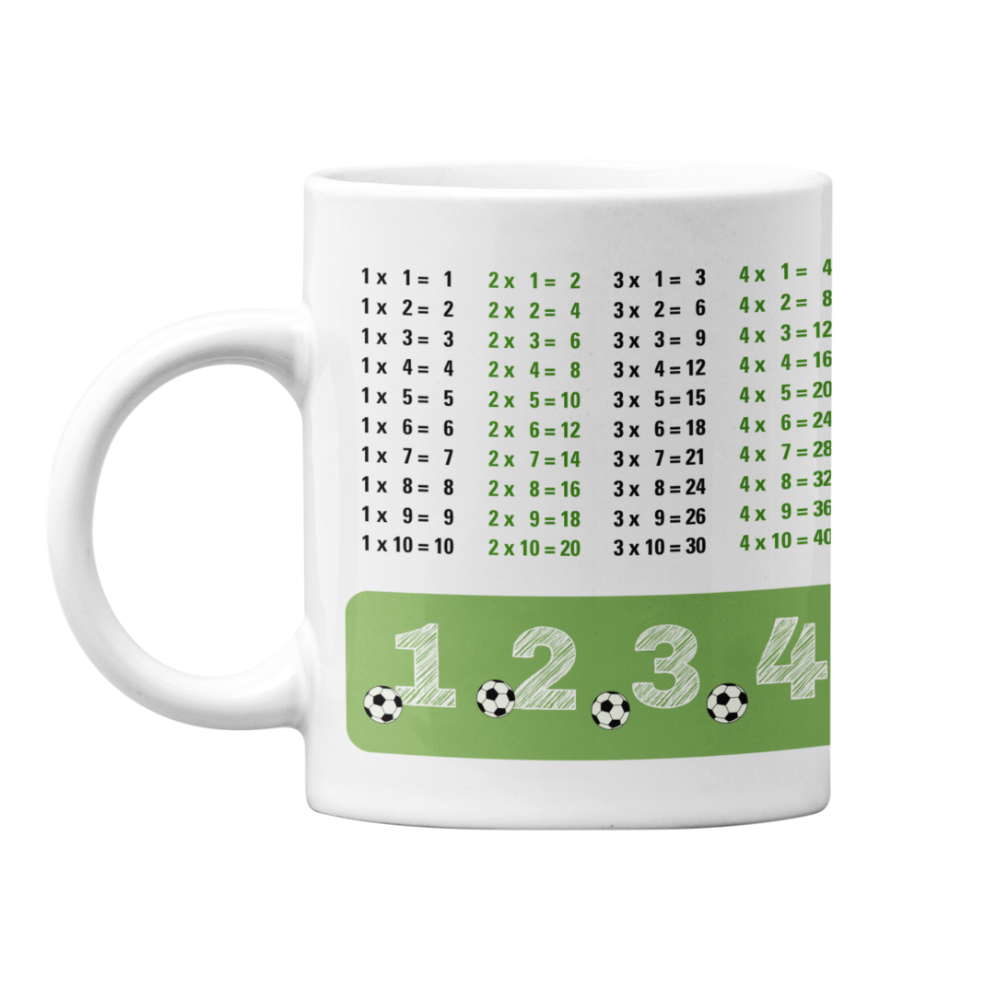Lerntasse Mathe 1x1 Fußball Zahlen Tasse Lernhilfe Schulkind Junge Mädchen