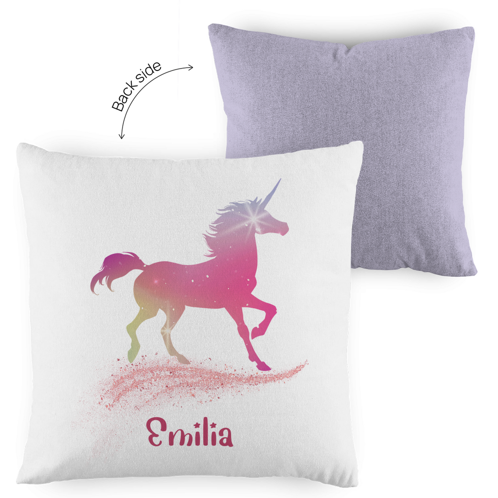 Kopfkissen Einhorn personalisiert mit Wunschname 40x40 cm mit Füllung zweifarbig
