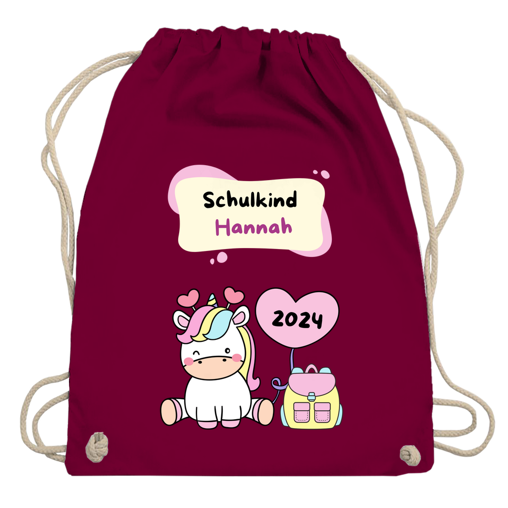 Sportbeutel Schule personalisiert Einhorn Mädchen Turnbeutel 37x46 cm