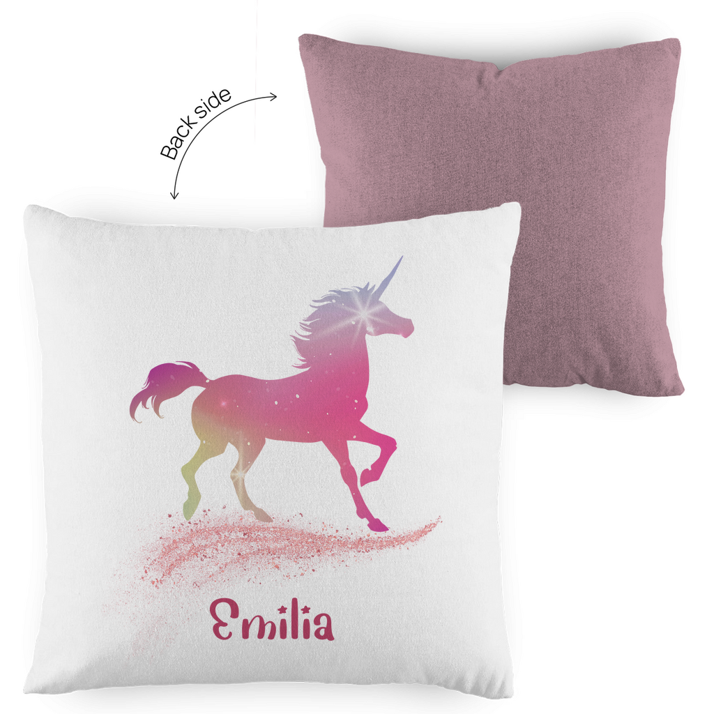 Kopfkissen Einhorn personalisiert mit Wunschname 40x40 cm mit Füllung zweifarbig