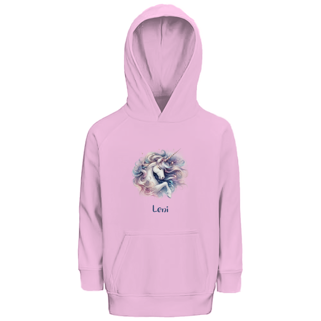 Kinder Premium Bio Hoodie Einhorn personalisiert mit Wunschname Geschenk