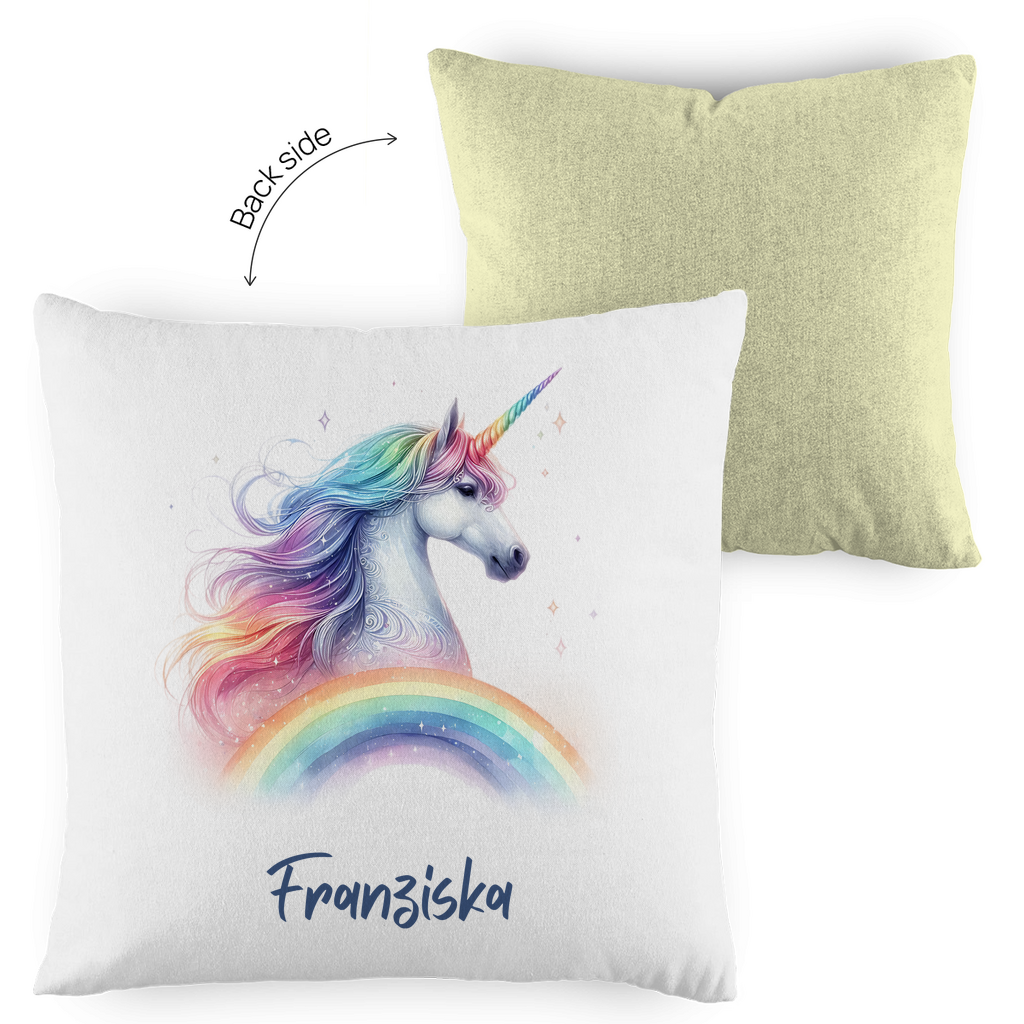 Kopfkissen Einhorn personalisiert mit Wunschname 40x40 cm mit Füllung zweifarbig