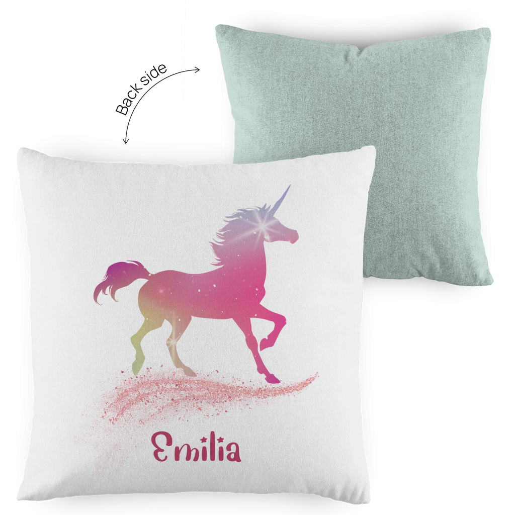 Kopfkissen Einhorn personalisiert mit Wunschname 40x40 cm mit Füllung zweifarbig