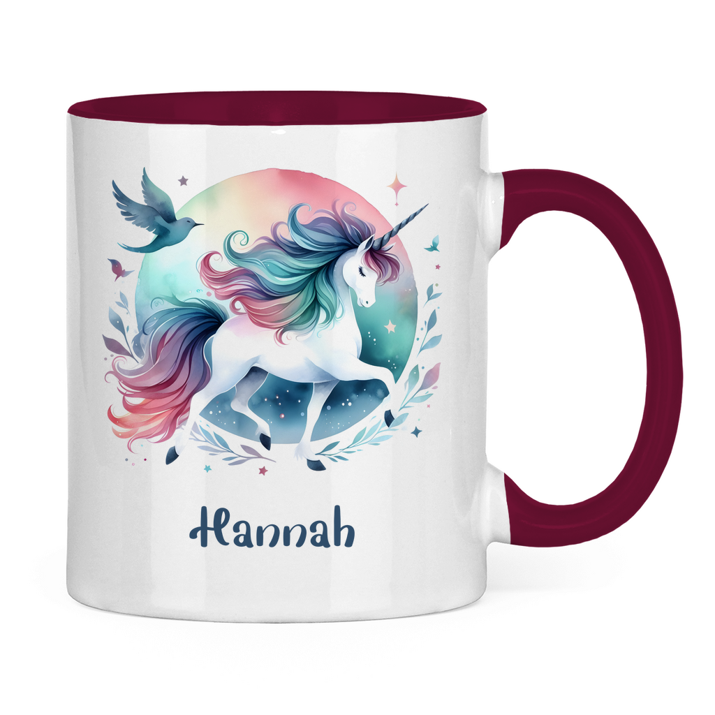 Tasse zweifarbig Einhorn personalisiert mit Wunschname Geschenk Geburtstag