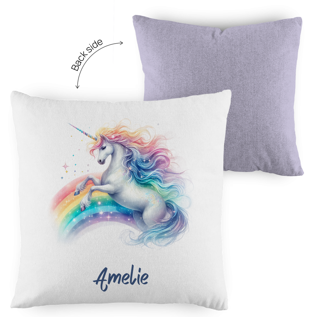 Kopfkissen Einhorn personalisiert mit Wunschname 40x40 cm mit Füllung zweifarbig