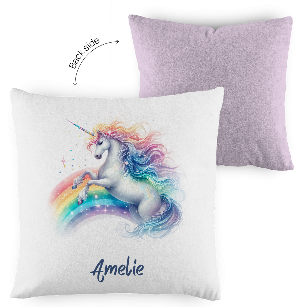 Kopfkissen Einhorn personalisiert mit Wunschname 40x40 cm mit Füllung zweifarbig
