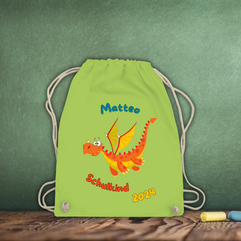 Sportbeutel Schule personalisiert Drache Junge Turnbeutel 37x46 cm