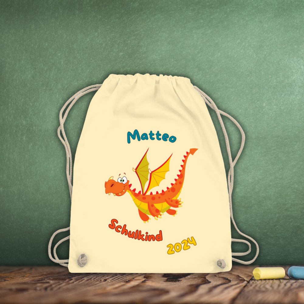 Sportbeutel Schule personalisiert Drache Junge Turnbeutel 37x46 cm