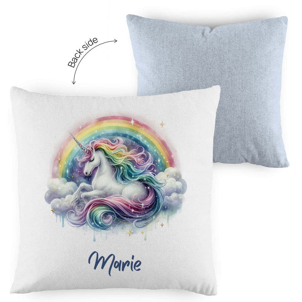 Kopfkissen Einhorn personalisiert mit Wunschname 40x40 cm mit Füllung zweifarbig