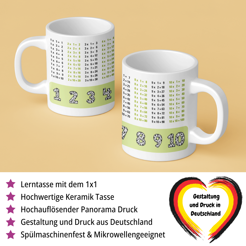 Lerntasse Mathe 1x1 Dalmatiner Zahlen Tasse Lernhilfe Schulkind Junge Mädchen