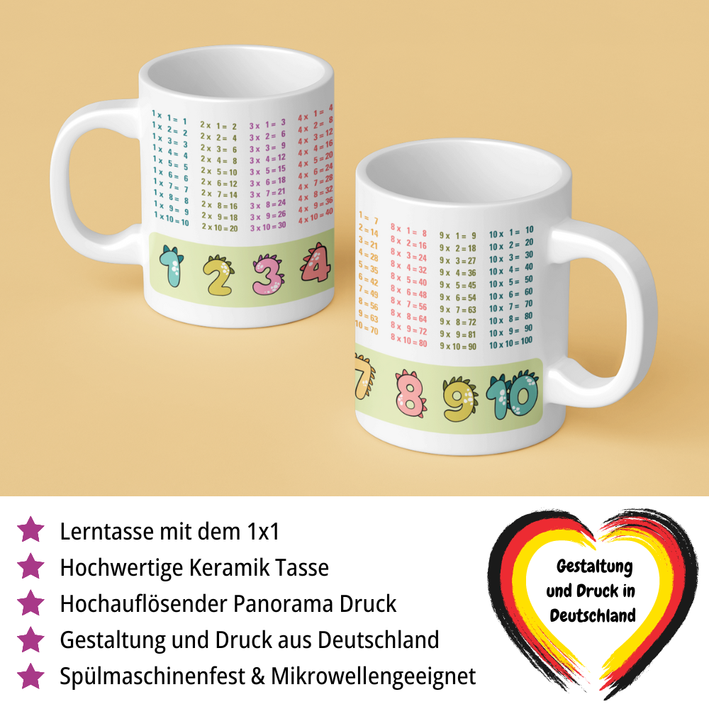 Lerntasse Mathe 1x1 Dinosaurier Zahlen Tasse Lernhilfe Schulkind Junge Mädchen