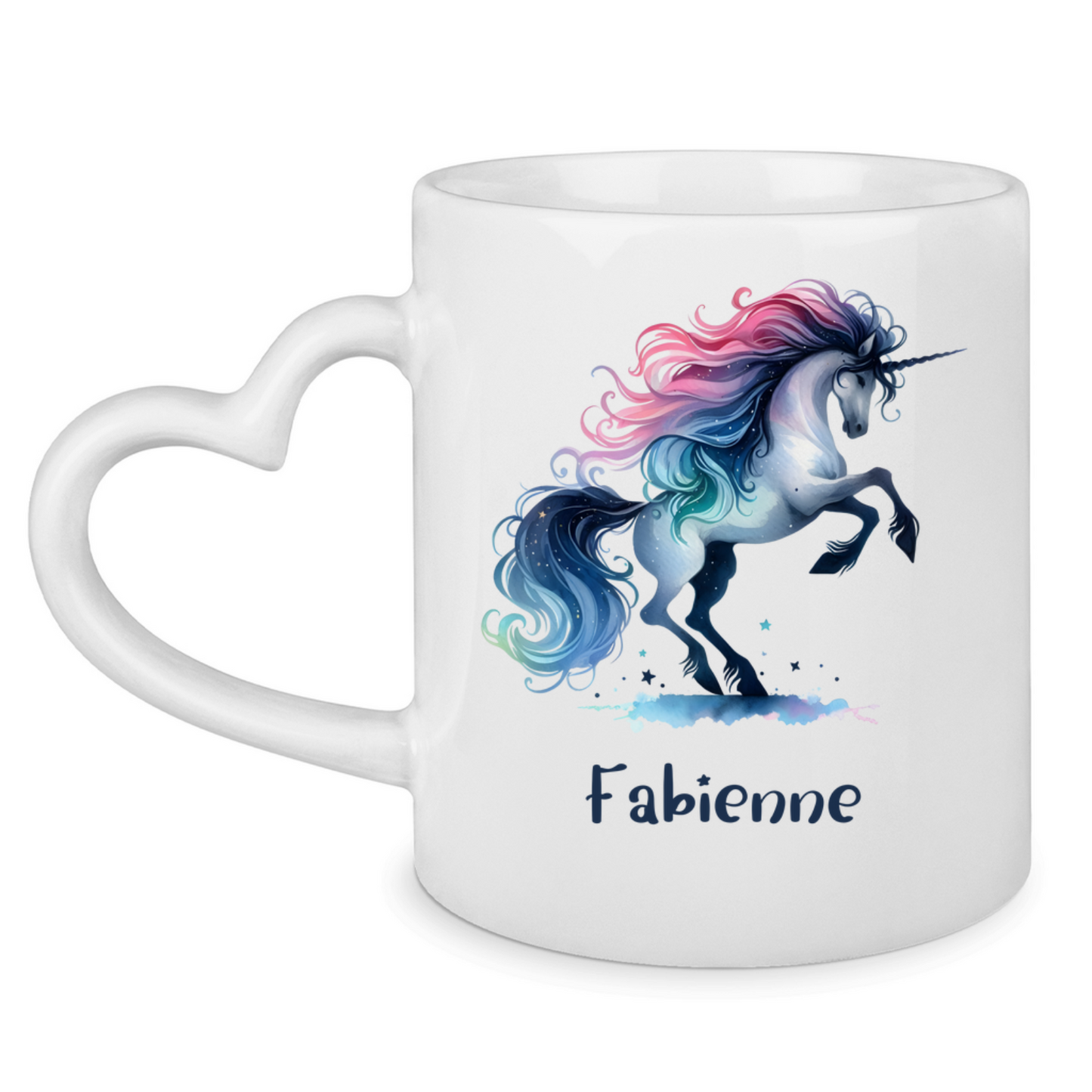 Tasse Herzgriff Einhorn personalisiert mit Wunschname Geschenk Geburtstag