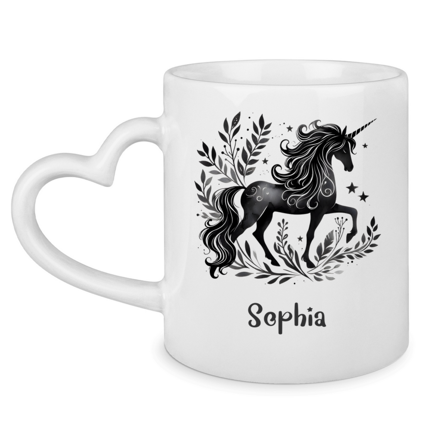 Tasse Herzgriff Einhorn personalisiert mit Wunschname Geschenk Geburtstag