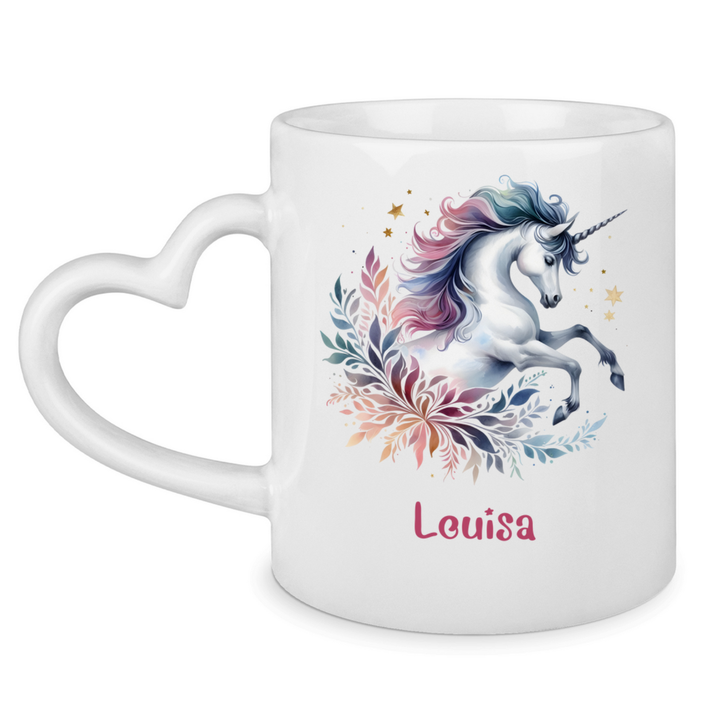 Tasse Herzgriff Einhorn personalisiert mit Wunschname Geschenk Geburtstag