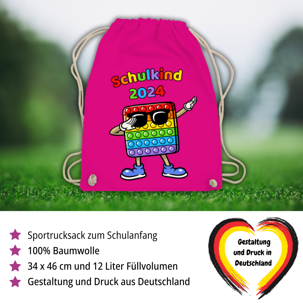 Sportbeutel Schule Pop-It Schulkind 2024 Mädchen Junge Turnbeutel 37x46 cm