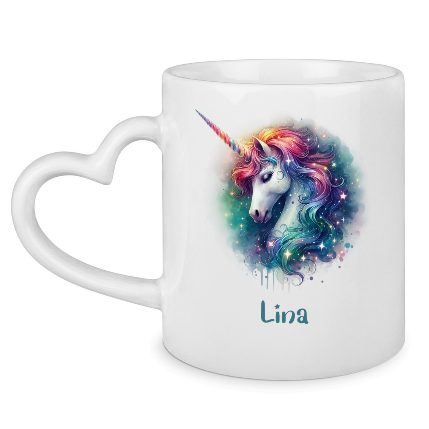 Tasse Herzgriff Einhorn personalisiert mit Wunschname Geschenk Geburtstag