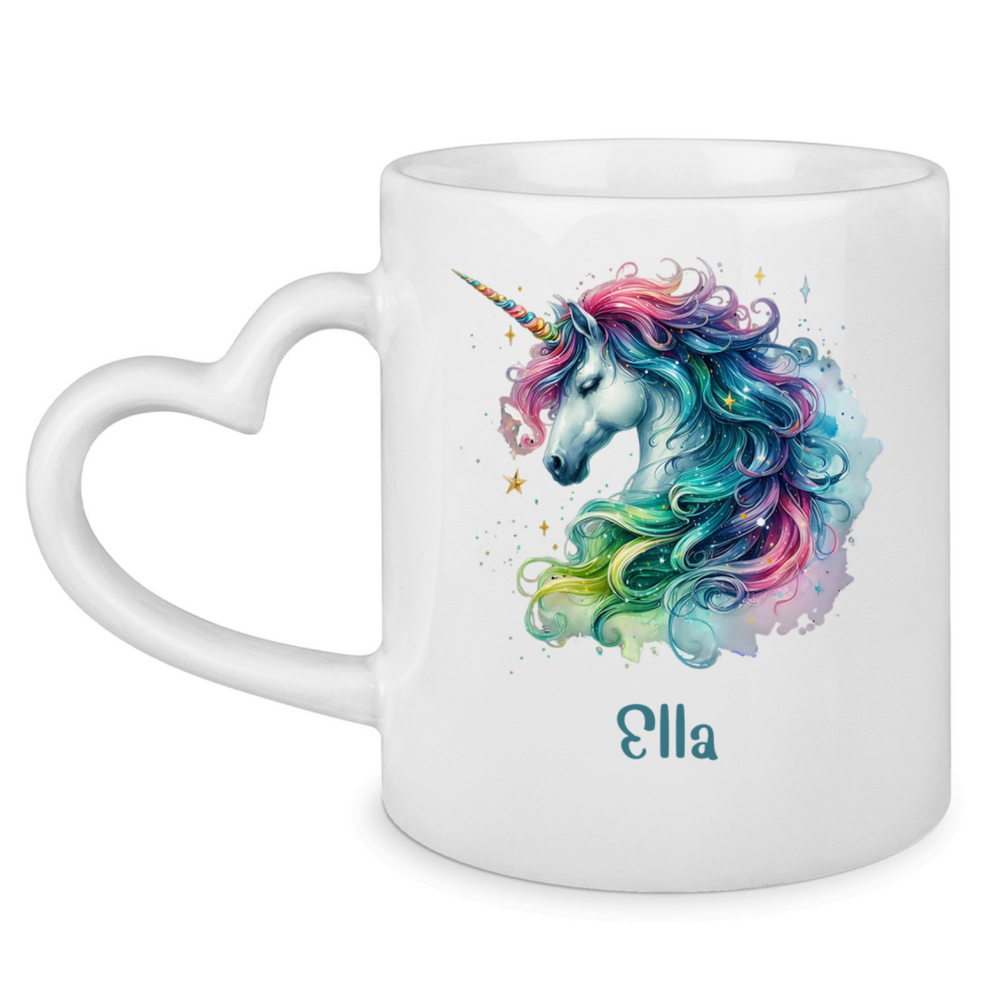 Tasse Herzgriff Einhorn personalisiert mit Wunschname Geschenk Geburtstag