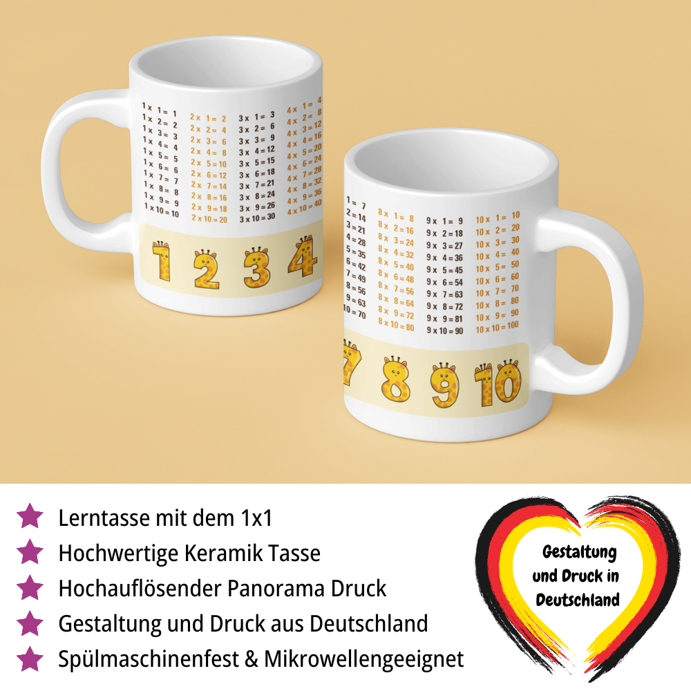 Lerntasse Mathe 1x1 Giraffe Zahlen Tasse Lernhilfe Schulkind Junge Mädchen