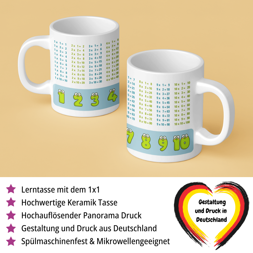 Lerntasse Mathe 1x1 Frosch Zahlen Tasse Lernhilfe Schulkind Junge Mädchen