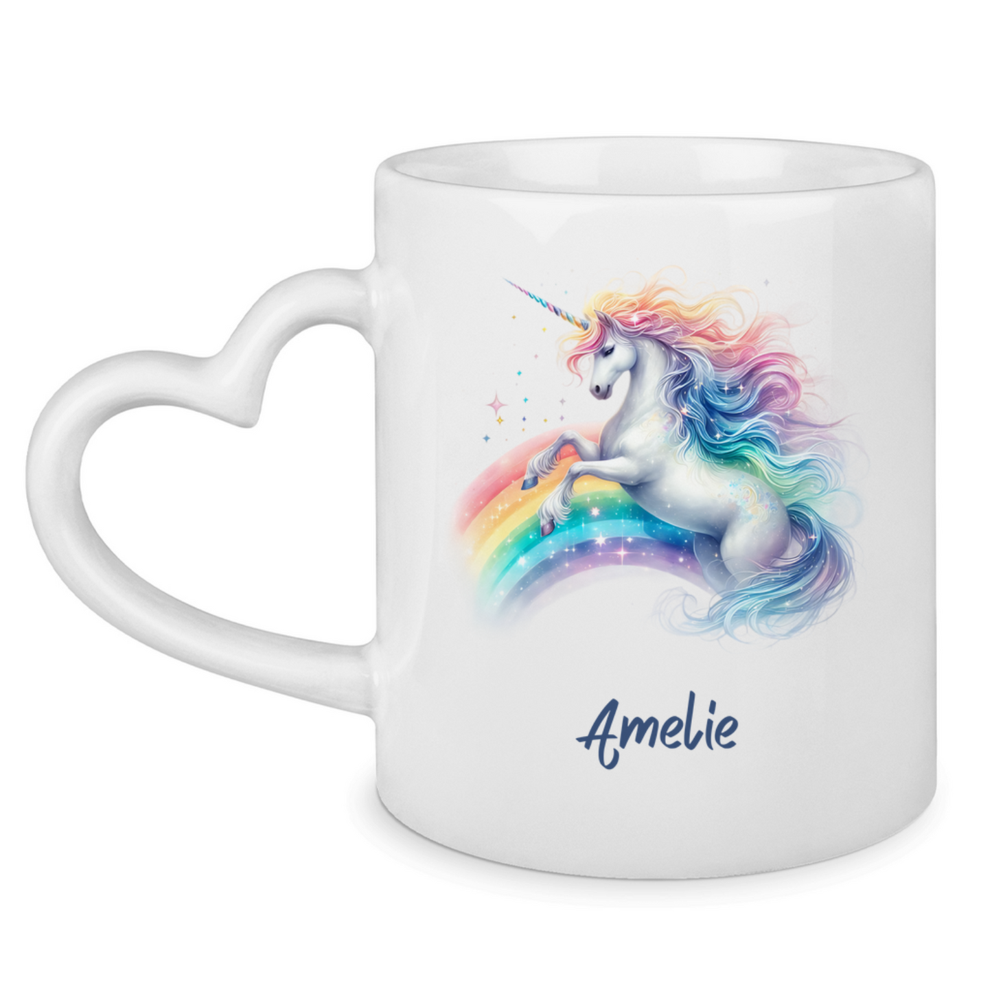 Tasse Herzgriff Einhorn personalisiert mit Wunschname Geschenk Geburtstag