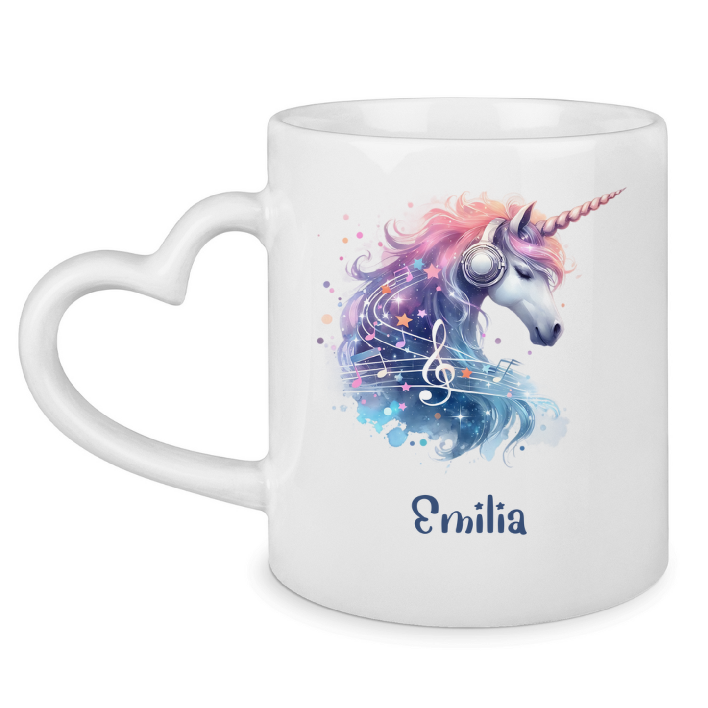 Tasse Herzgriff Einhorn personalisiert mit Wunschname Geschenk Geburtstag