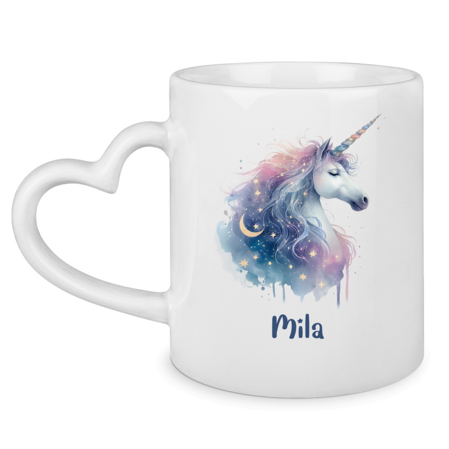 Tasse Herzgriff Einhorn personalisiert mit Wunschname Geschenk Geburtstag