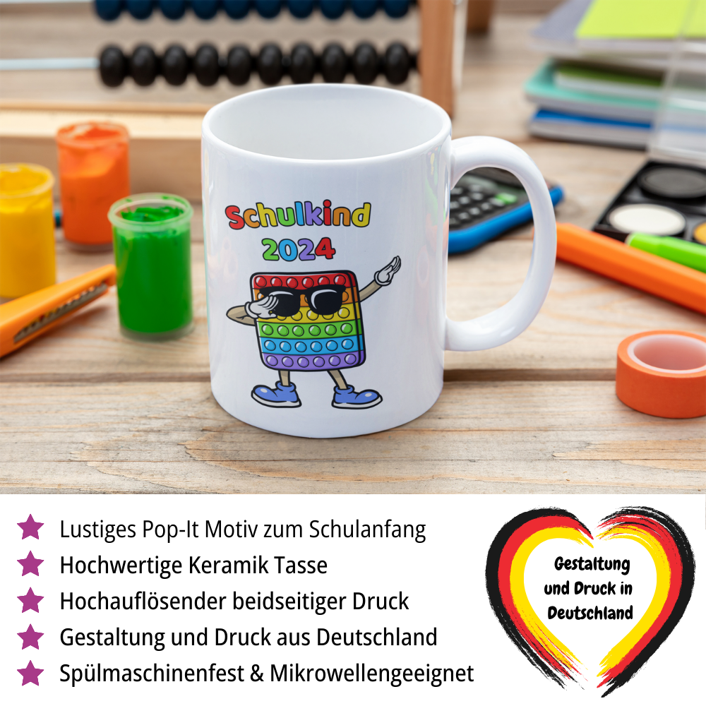 Tasse Schulanfang Pop it Schulkind 2024 Einschulung Junge Mädchen Tasse weiß