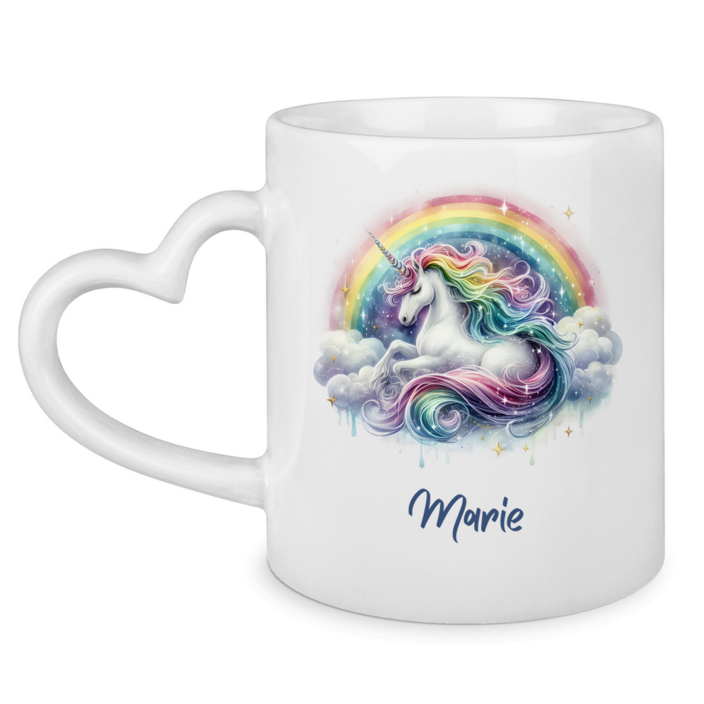Tasse Herzgriff Einhorn personalisiert mit Wunschname Geschenk Geburtstag