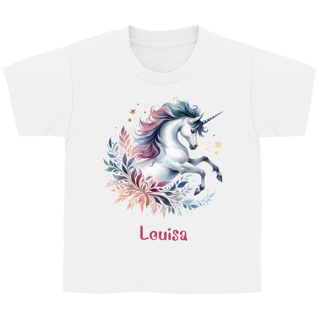 Kinder Basic T-Shirt Einhorn personalisiert mit Wunschname Geschenk Geburtstag