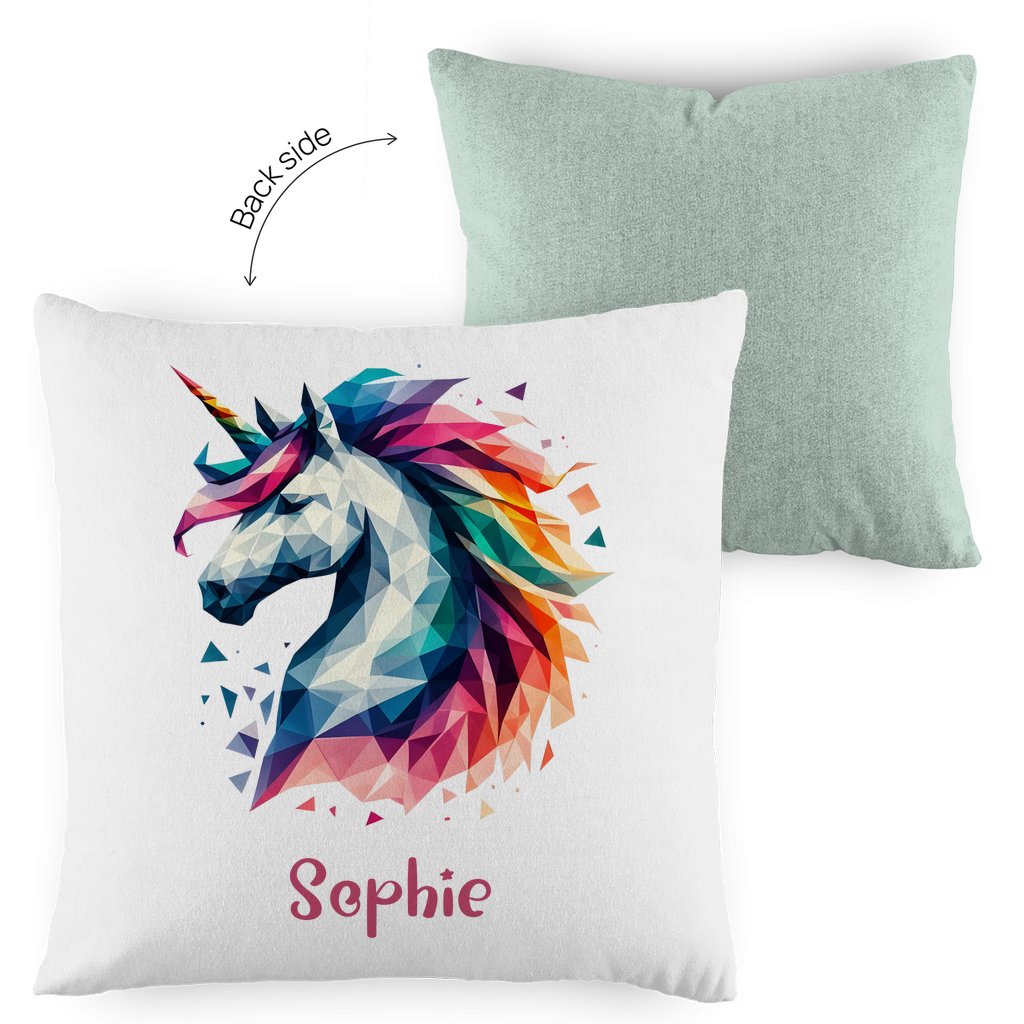 Kopfkissen Einhorn personalisiert mit Wunschname 40x40 cm mit Füllung zweifarbig