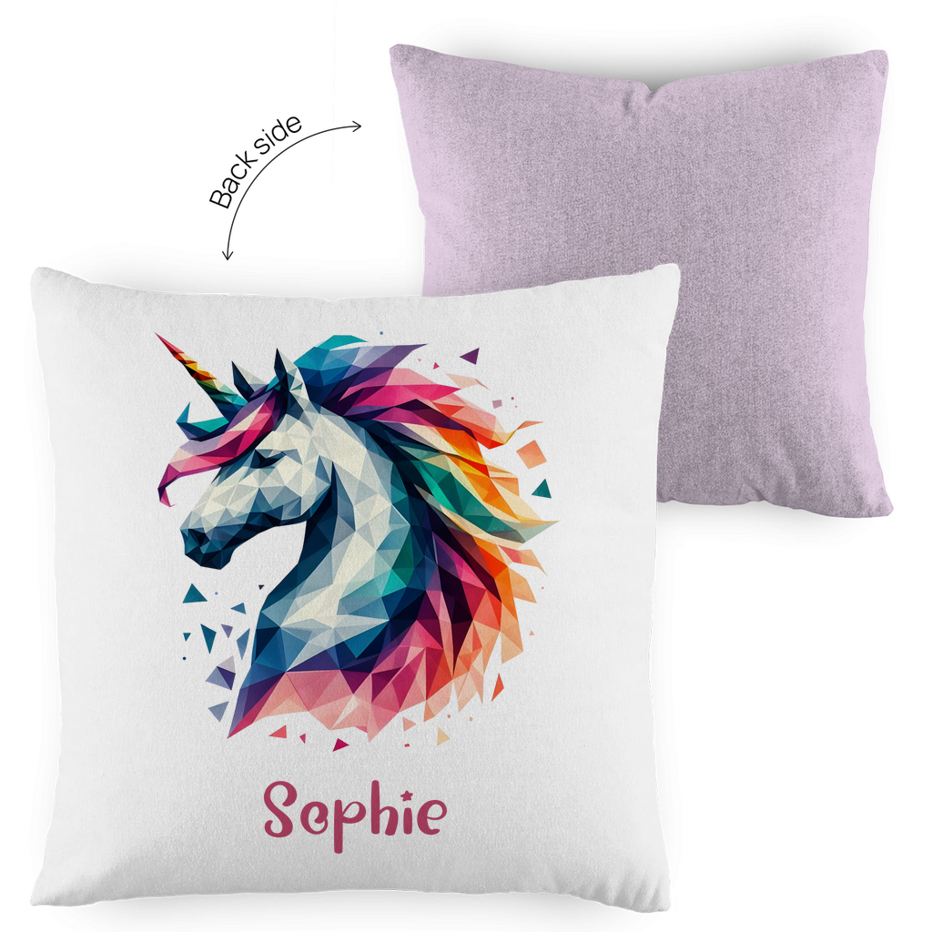 Kopfkissen Einhorn personalisiert mit Wunschname 40x40 cm mit Füllung zweifarbig