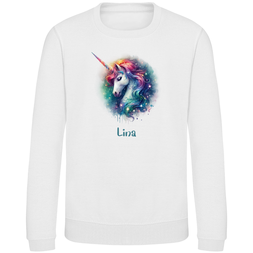 Kinder Sweatshirt Einhorn personalisiert mit Wunschname Geschenk Geburtstag