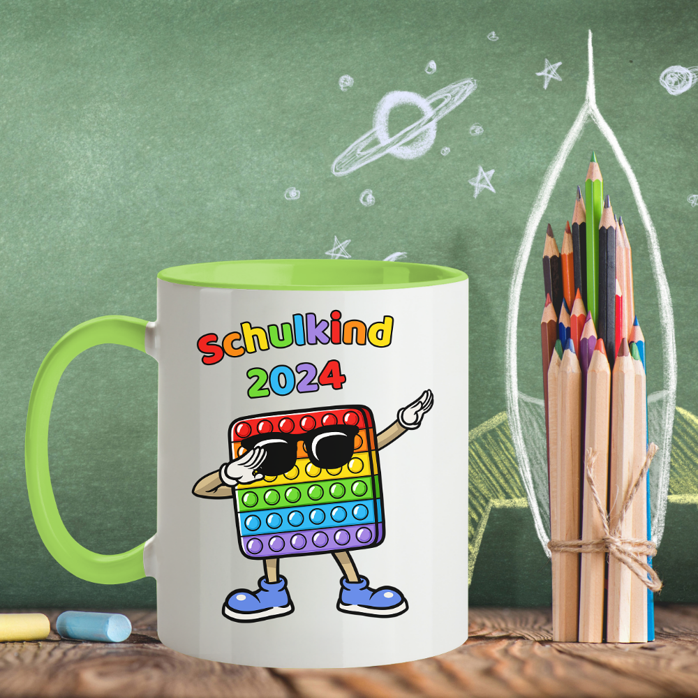 Tasse Schulanfang Pop it Schulkind 2024 Einschulung Junge Mädchen zweifarbig