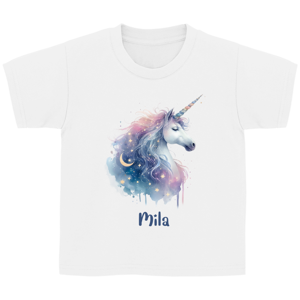 Kinder Basic T-Shirt Einhorn personalisiert mit Wunschname Geschenk Geburtstag