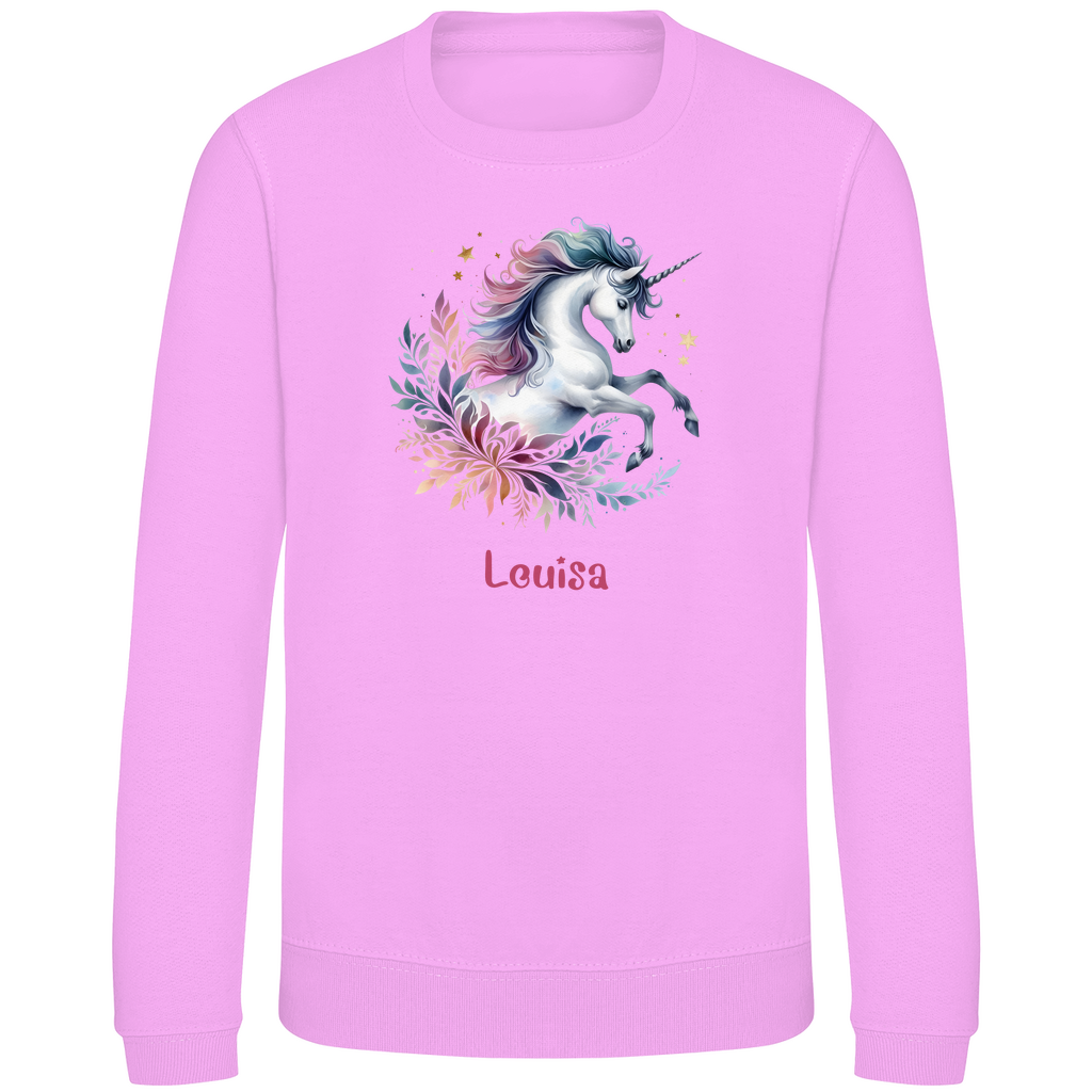 Kinder Sweatshirt Einhorn personalisiert mit Wunschname Geschenk Geburtstag