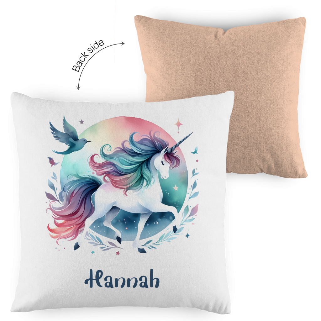 Kopfkissen Einhorn personalisiert mit Wunschname 40x40 cm mit Füllung zweifarbig