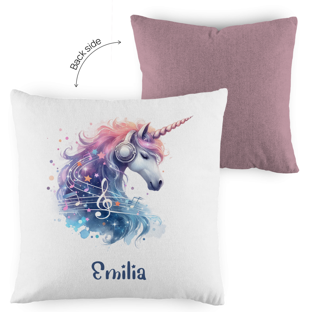 Kopfkissen Einhorn personalisiert mit Wunschname 40x40 cm mit Füllung zweifarbig